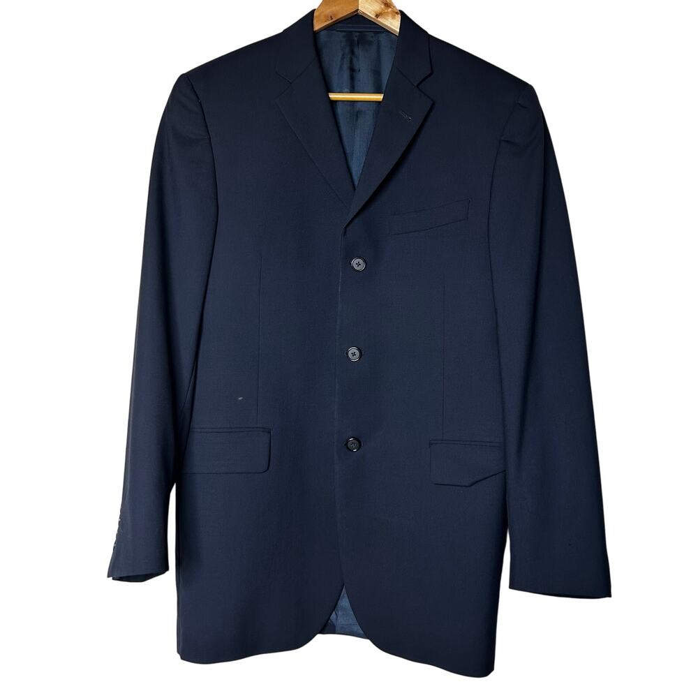 Burberry London Suit Coat Blazer Navy Size 38R 100% Worsted Wool‎ Union Made USA